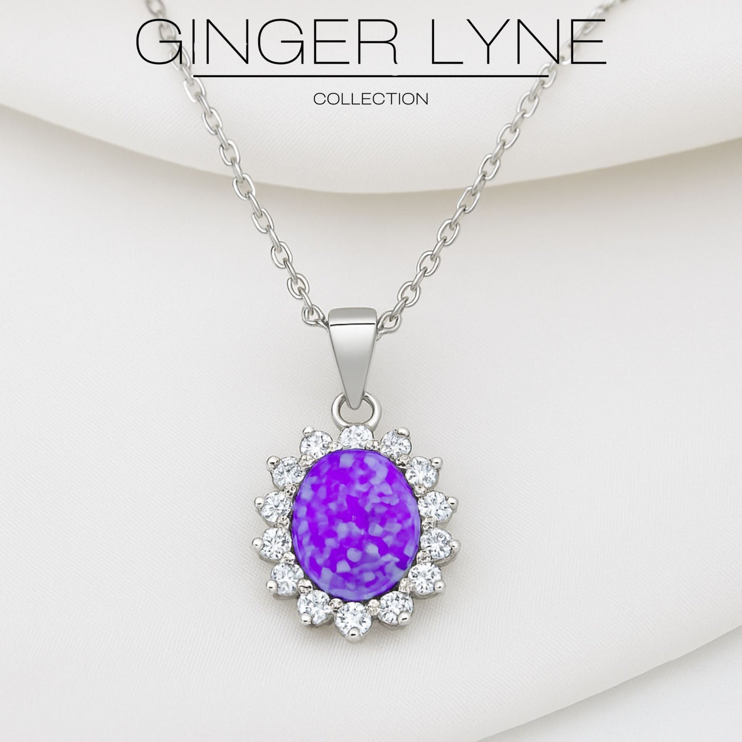 Ginger Lyne White or Purple Fire Opal CZ Pendant Necklace for Women Sterling Silver Cubic Zirconia - Purple