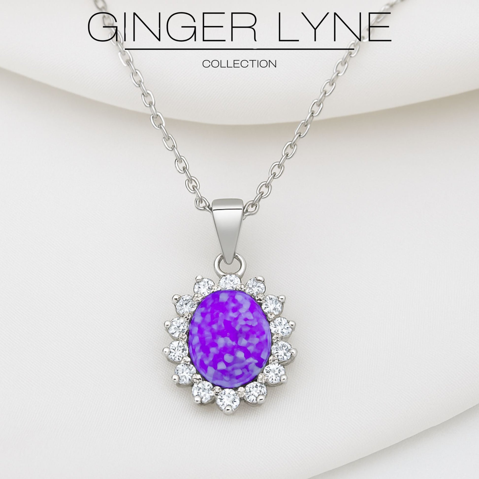 Ginger Lyne White or Purple Fire Opal CZ Pendant Necklace for Women Sterling Silver Cubic Zirconia - Purple