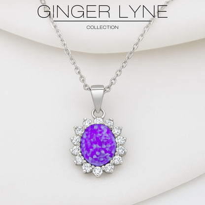 Ginger Lyne White or Purple Fire Opal CZ Pendant Necklace for Women Sterling Silver Cubic Zirconia - Purple