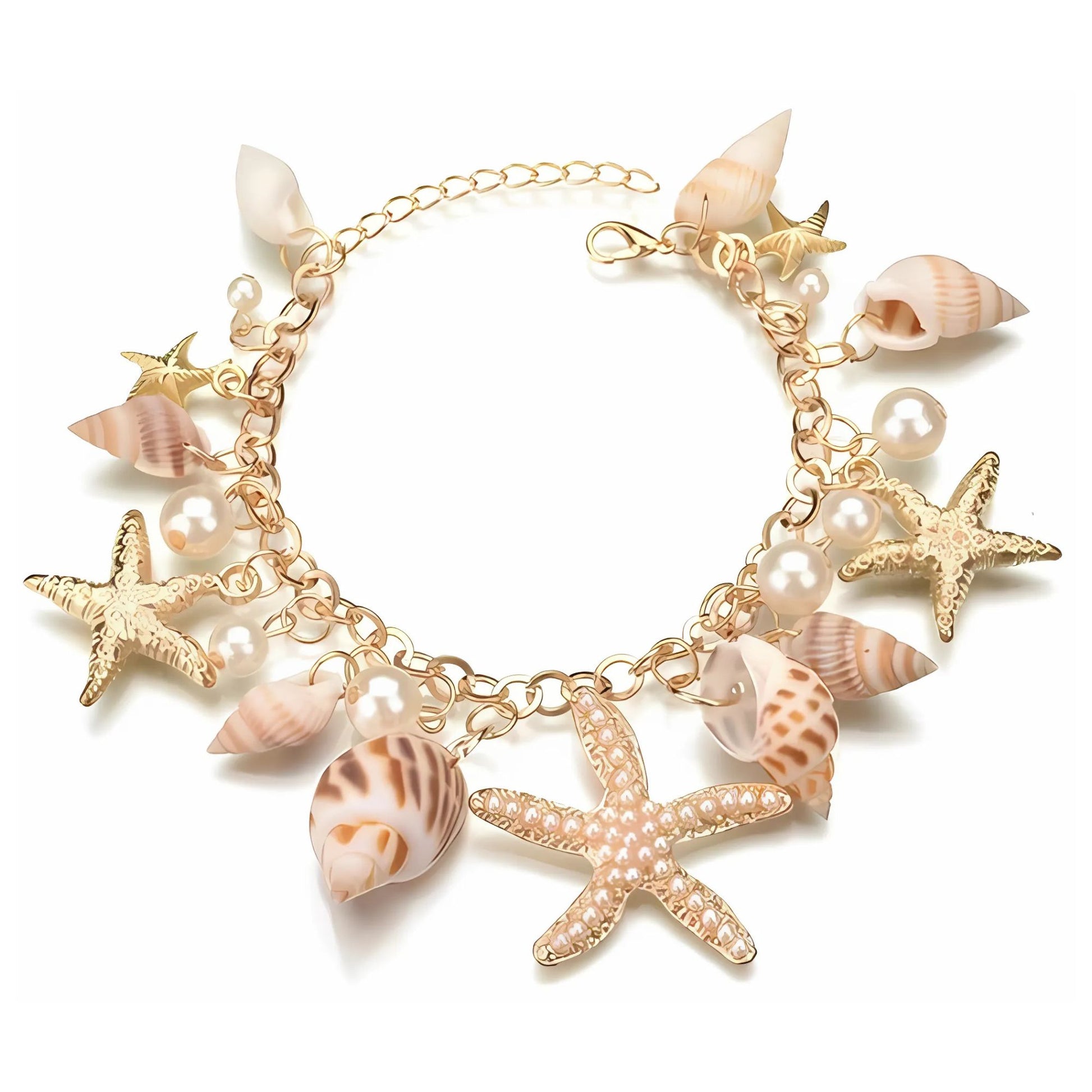 SeashellCharmBraceletforWomenbyGingerLyneGoldPlatedPearlsStarfishandShells_Silver-2