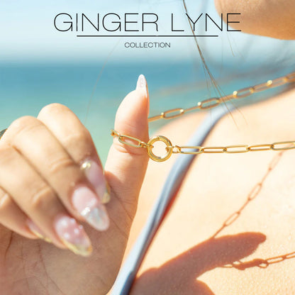 PaperclipLinkCircleCharmHolderNecklaceforWomenStainlessSteel18"-20"GingerLyneCollection_GoldTone-5