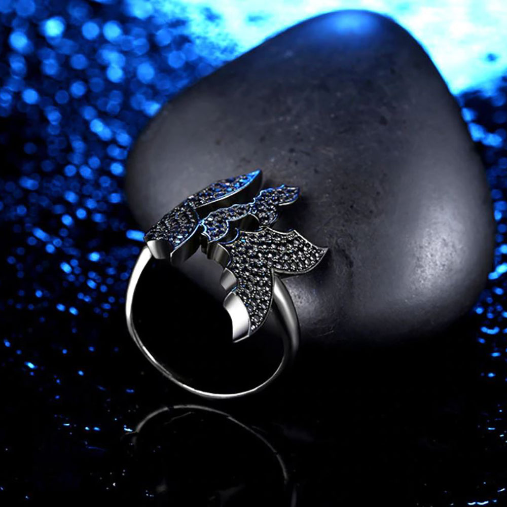 Flying Bat Statement Ring for Women Black Cz Ginger Lyne Collection