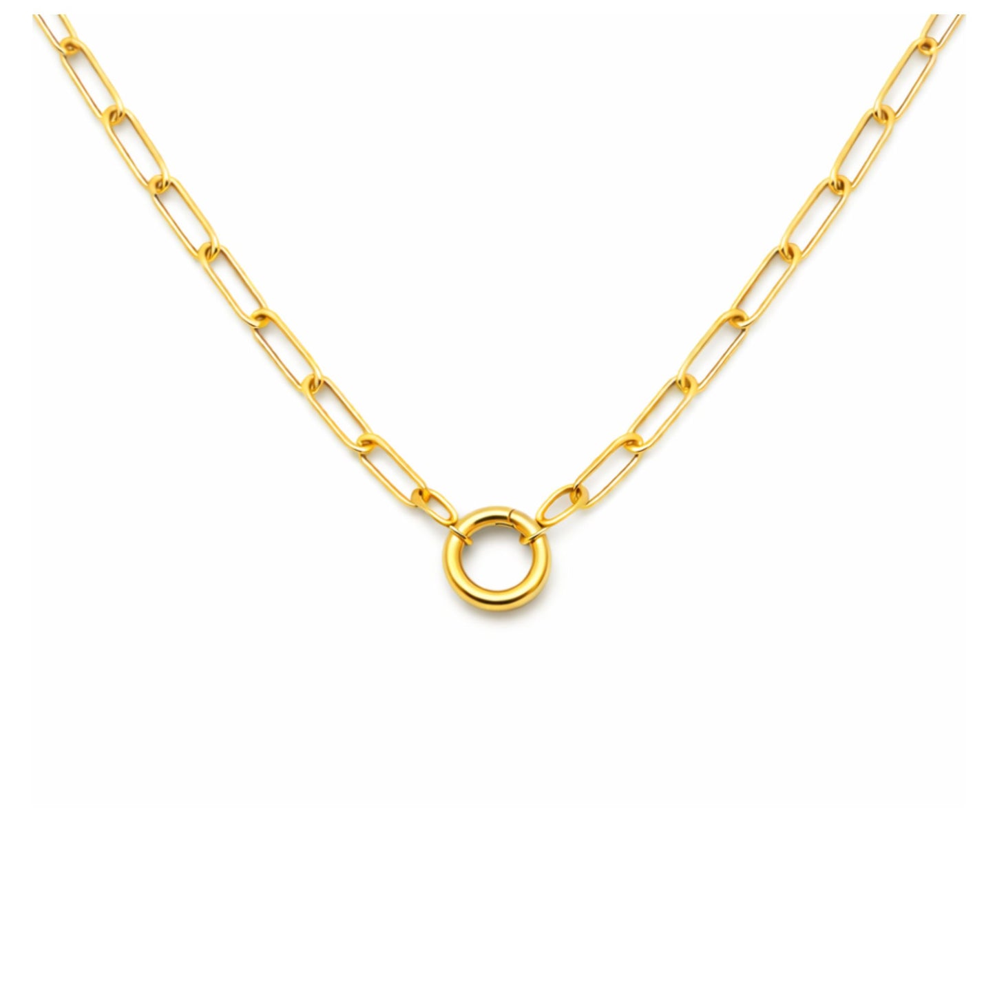 PaperclipLinkCircleCarabinerCharmHolderNecklaceforWomenStainlessSteel18"-20"GingerLyneCollection_Gold-1