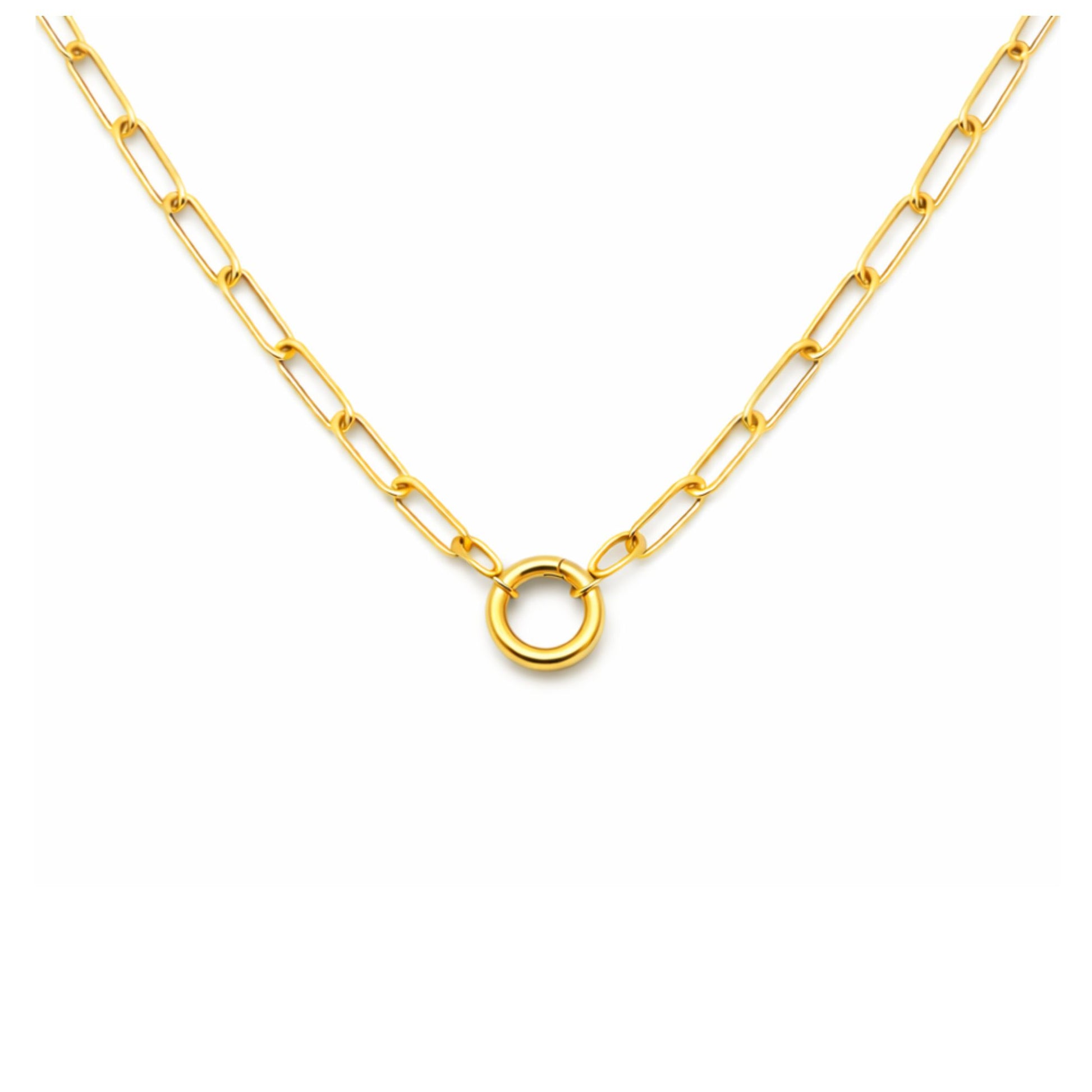 PaperclipLinkCircleCarabinerCharmHolderNecklaceforWomenStainlessSteel18"-20"GingerLyneCollection_Gold-1