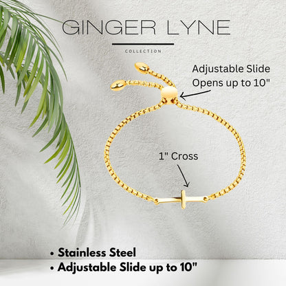 ReligiousCrossBraceletbyGingerLyneAdjustableStainlessSteelChainSilverorGoldFinish_Gold-6