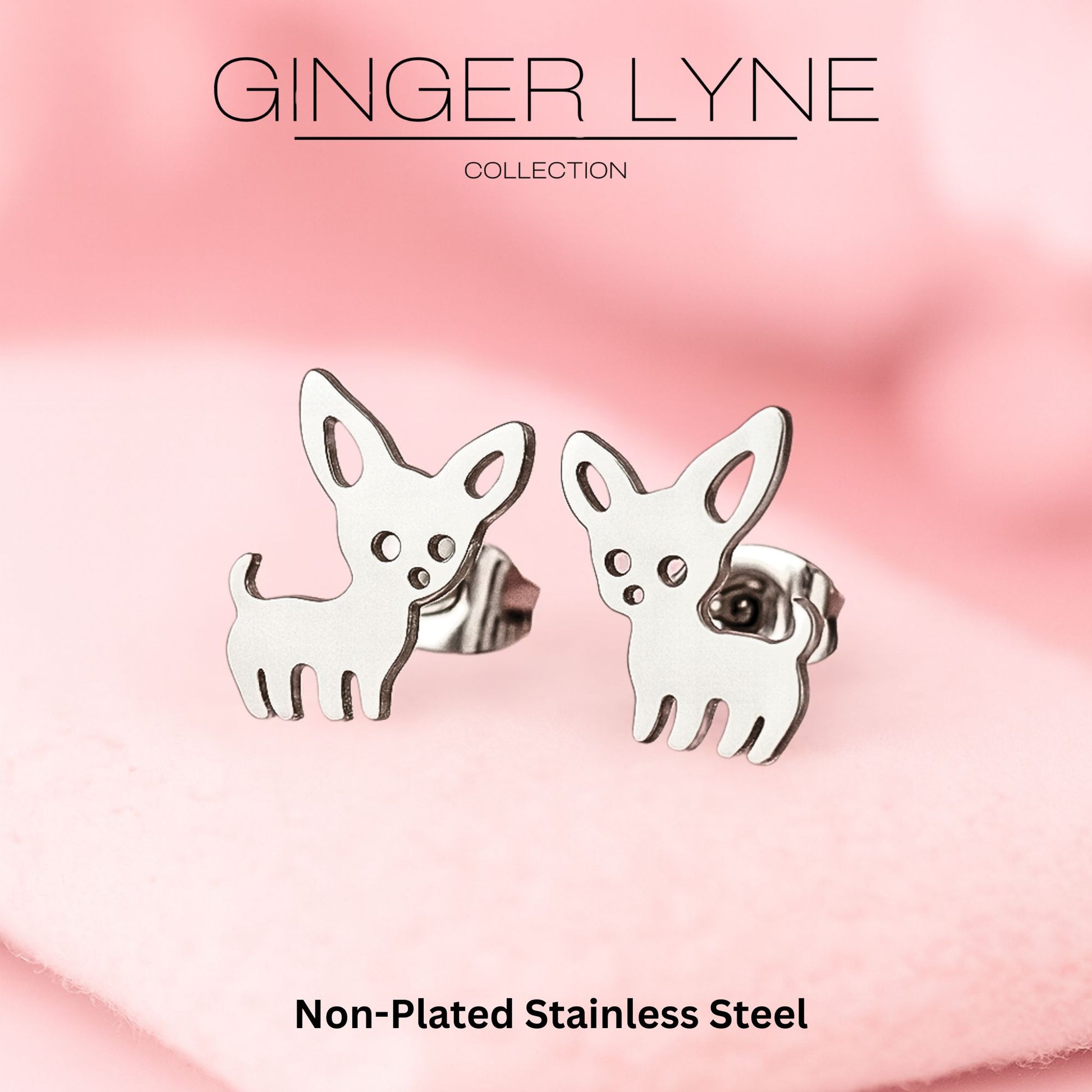 Ginger Lyne Chihuahua Dog Stud Earrings for Women Stainless Steel Puppy Pet Jewelry Gifts - Silver Tone
