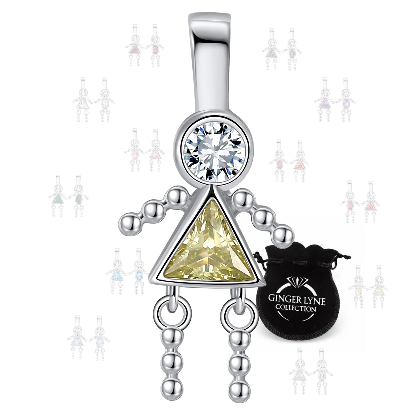 Baby Girl Birthstone Charm Children Pendants for Mom or Grandma Necklace by Ginger Lyne CZ Sterling Silver - Girl November