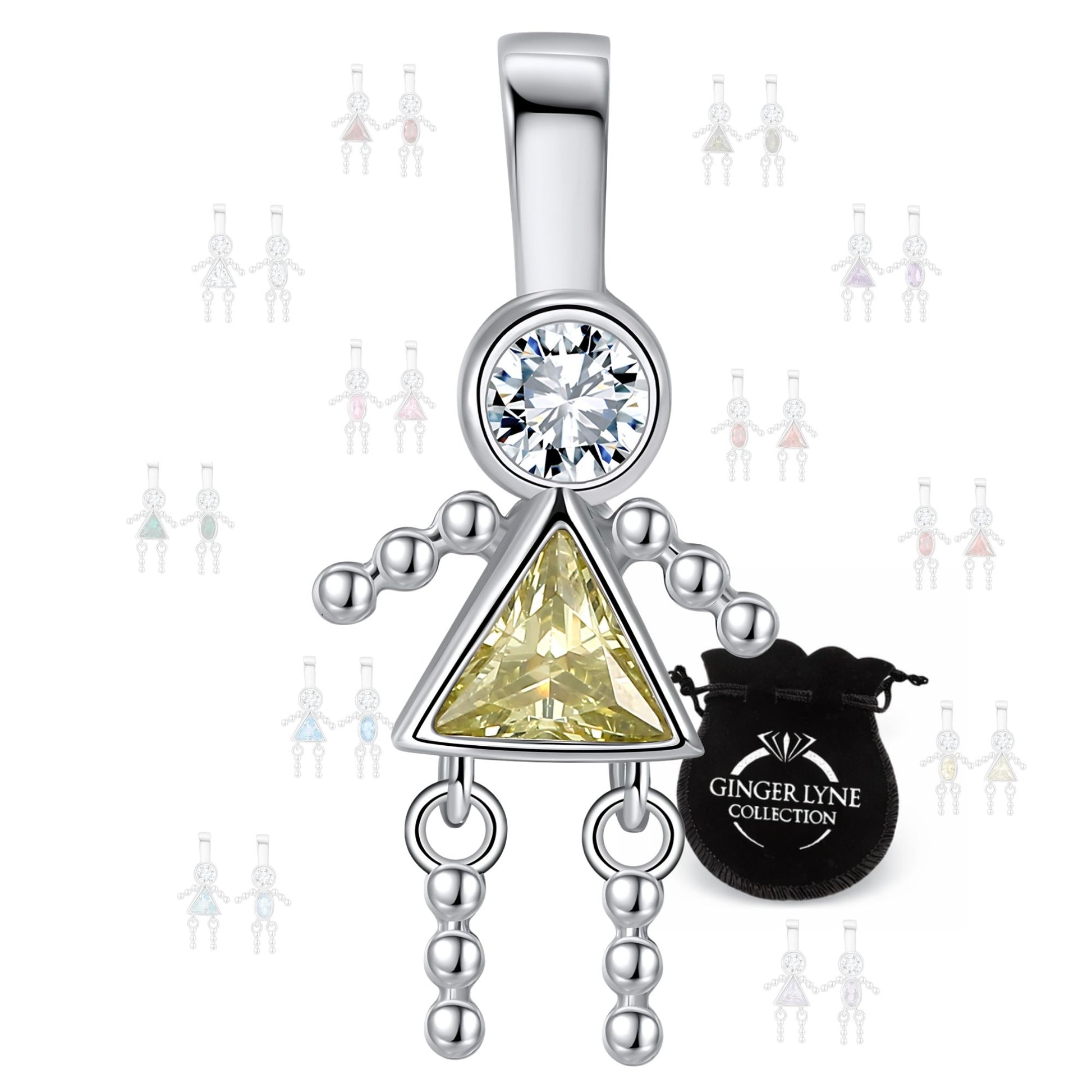 Baby Girl Birthstone Charm Children Pendants for Mom or Grandma Necklace by Ginger Lyne CZ Sterling Silver - Girl November