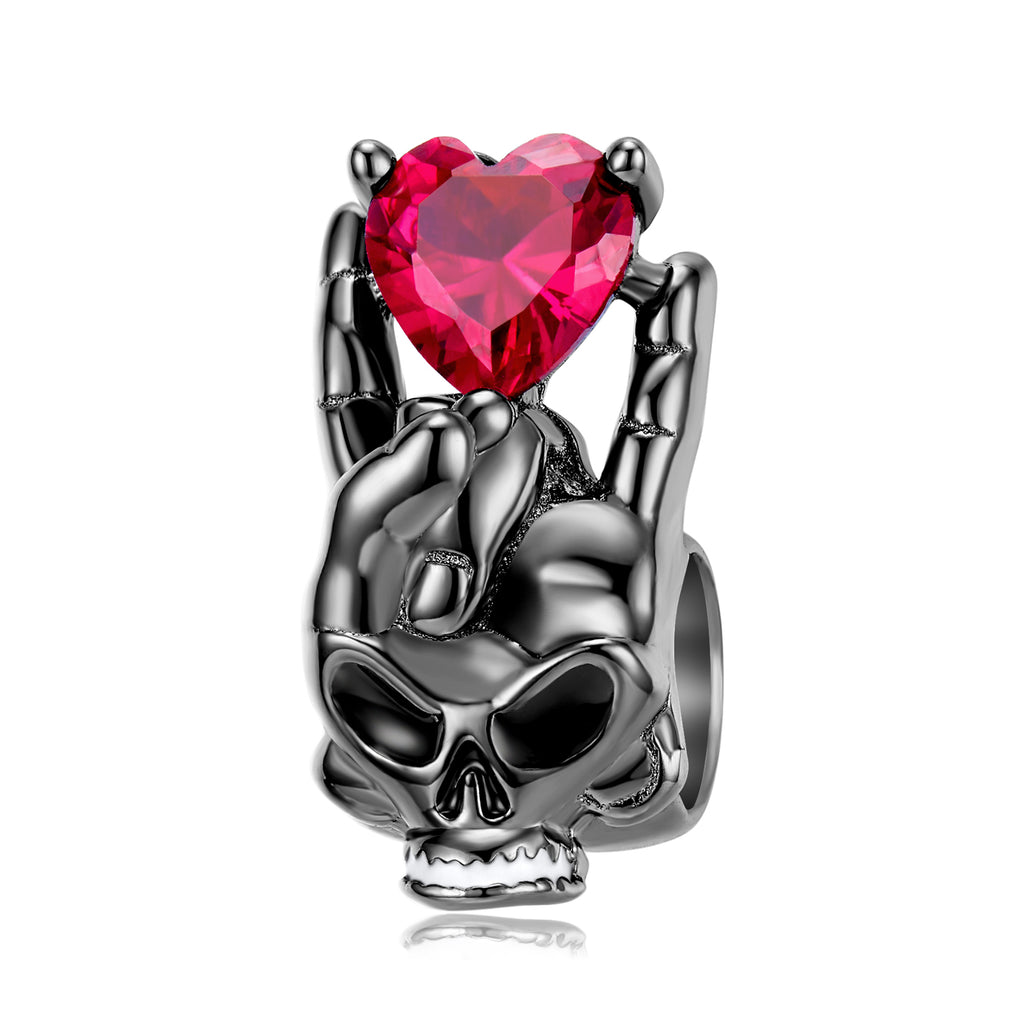 Skull Gothic Charm European Bead Red CZ Sterling Silver Ginger Lyne Collection