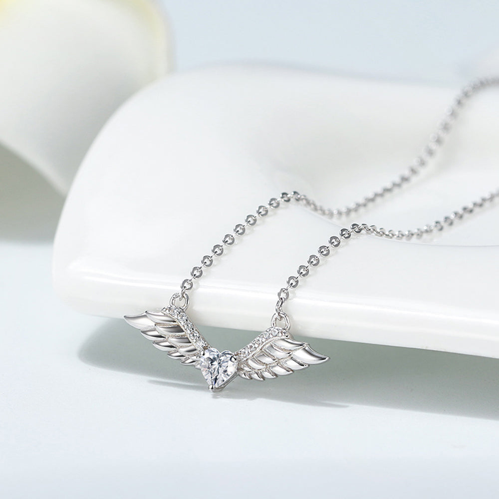 Wings Pendant Necklace for Women Heart Cut CZ Sterling Silver Girls Ginger Lyne Collection