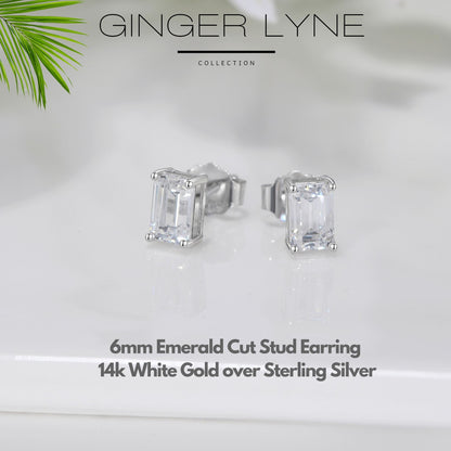 Emerald Cut Stud Earrings for Women 2 Ct  Sterling Silver Studs for her Ginger Lyne Collection