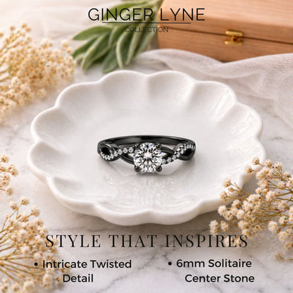 QueenaSolitiareBlackEngagementRingforWomenSterlingSilverCZGingerLyneCollection_BlackClearStones-2