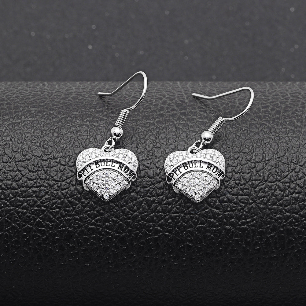 Pit Bull Mom Dog Heart Necklace or Earrings for Women Clear Cubic Zirconia by Ginger Lyne Collection - Earrings