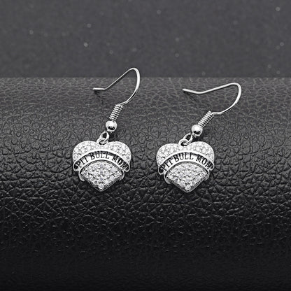 Pit Bull Mom Dog Heart Necklace or Earrings for Women Clear Cubic Zirconia by Ginger Lyne Collection - Earrings