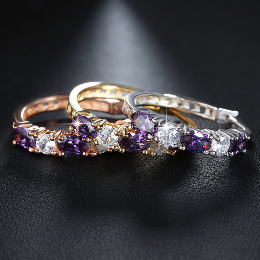 Hoop Earrings for Women Purple Cubic Zirconia White Gold Plated Ginger Lyne Collection - Rose Gold
