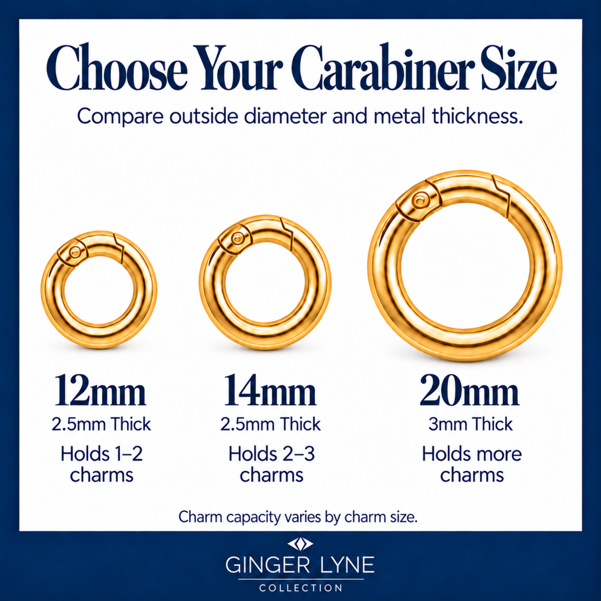 Carabiner Charm Necklace for Women Paperclip Chain Round Carabiner Holder Stainless Steel by Ginger Lyne - 12mm/Gold