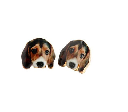 Beagle Face Dog Stud Earrings Enamel Colorful From the Ginger Lyne Collection