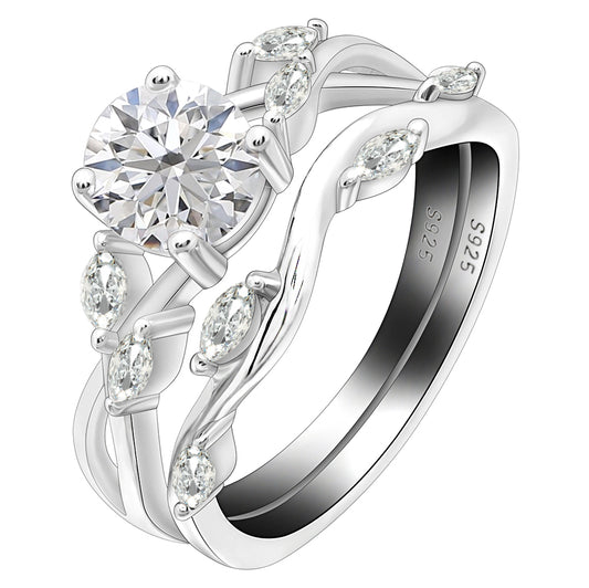 Yonte Bridal Set Sterling Silver 6mm Cz Ring Band Womens Ginger Lyne Collection