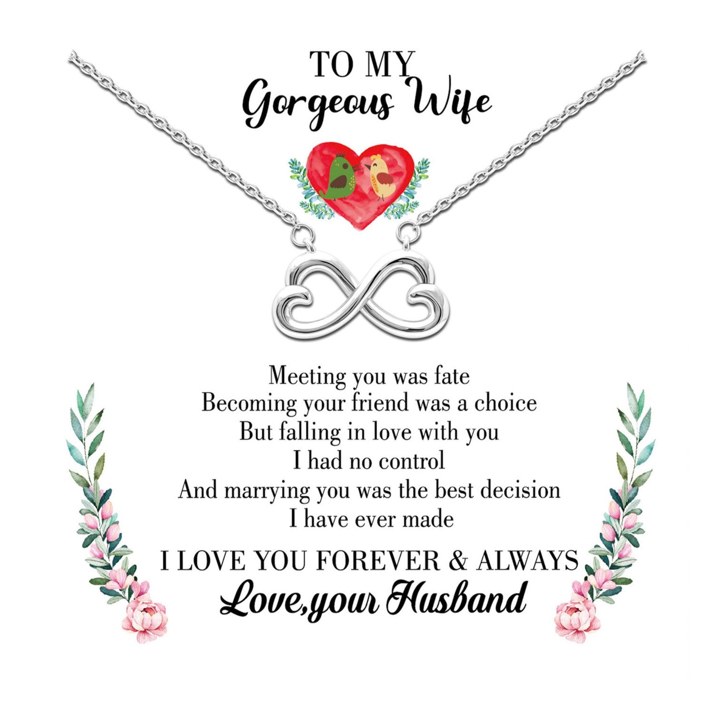 Wife Greeting Card Sterling Silver Infinity Heart Necklace Women Ginger Lyne Collection - Wife-835