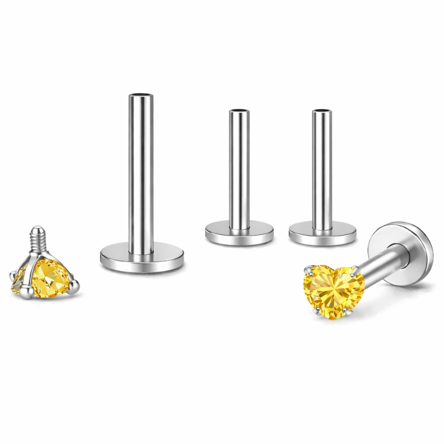 SmallHeartCZSolitaireFlatBackStudEarringsBodyPiercingsbyGingerLyne2SetsPost6mm8mmIncluded_3mm-Yellow-1