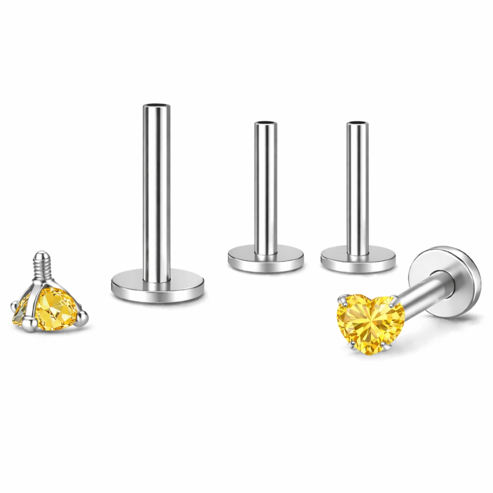 SmallHeartCZSolitaireFlatBackStudEarringsBodyPiercingsbyGingerLyne2SetsPost6mm8mmIncluded_3mm-Yellow-1