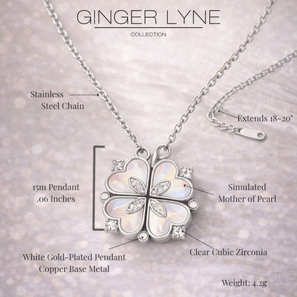 Heart to Clover 2 in 1 Pendant Necklace for Women Stainless Steel CZ by Ginger Lyne Collection - Silver Tone