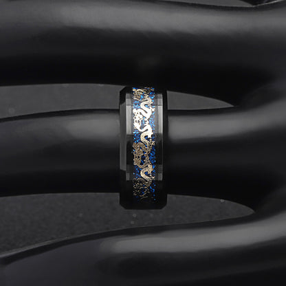 Dragon Wedding Band for Women or Men Black or Blue Stainless Steel Ring by Ginger Lyne Collection