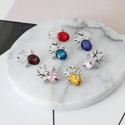 Yellow Cubic Zirconia Reindeer Stud Earrings for Women Christmas Holiday Studs Brass by Ginger Lyne - Yellow