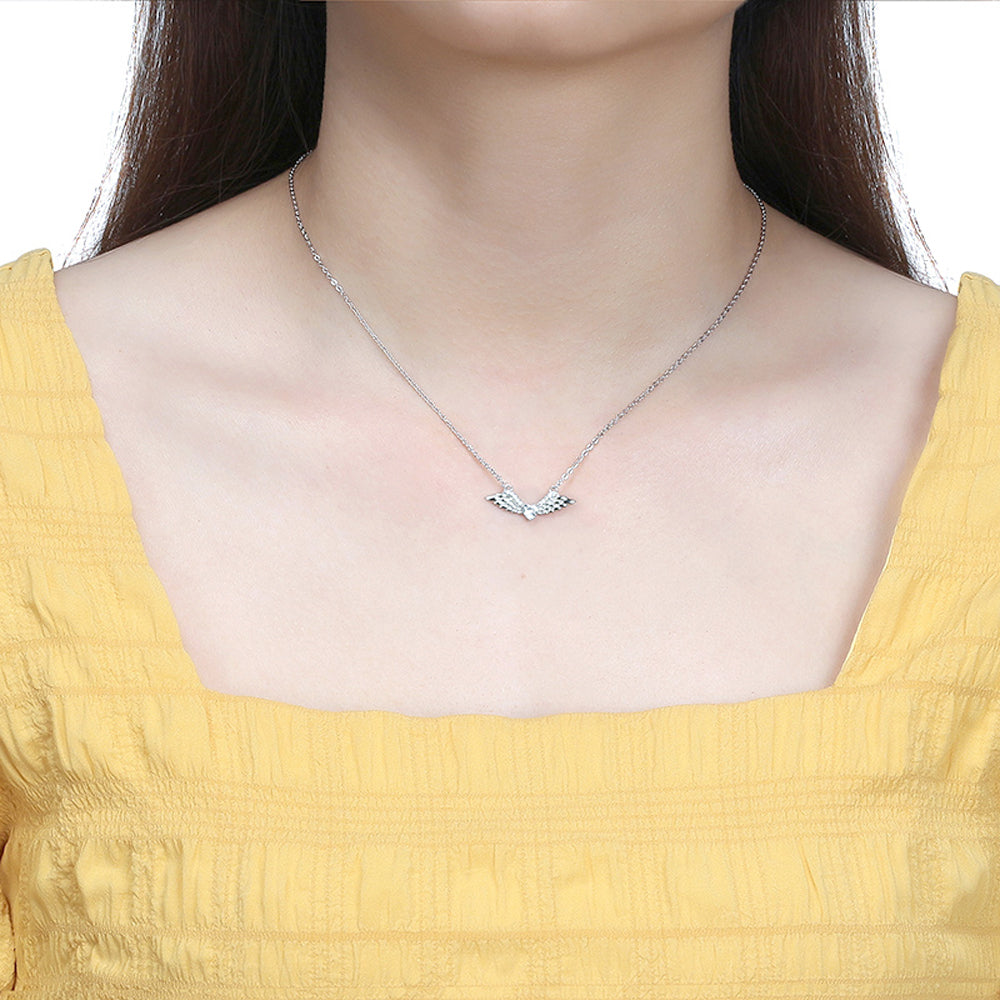 Wings Pendant Necklace for Women Heart Cut CZ Sterling Silver Girls Ginger Lyne Collection