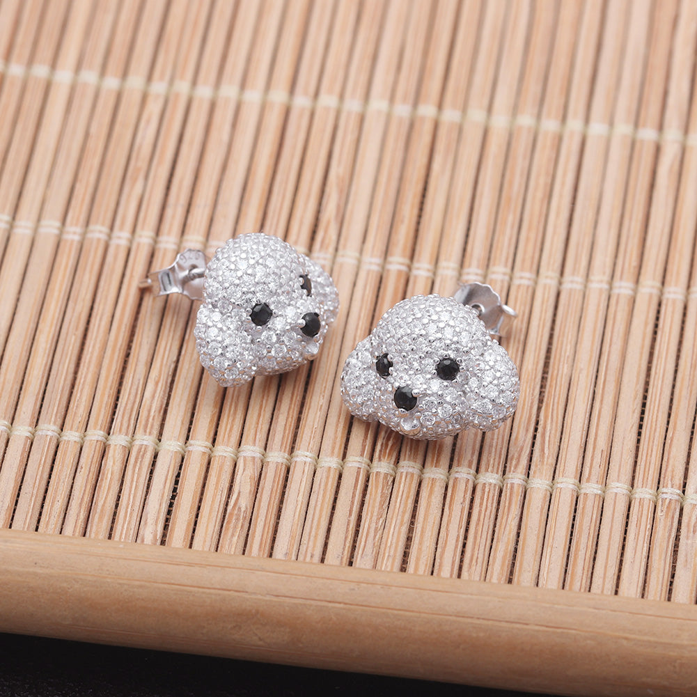 Poodle Maltese Dog Stud Earrings for Women Clear Cubic Zirconia Ginger Lyne Collection