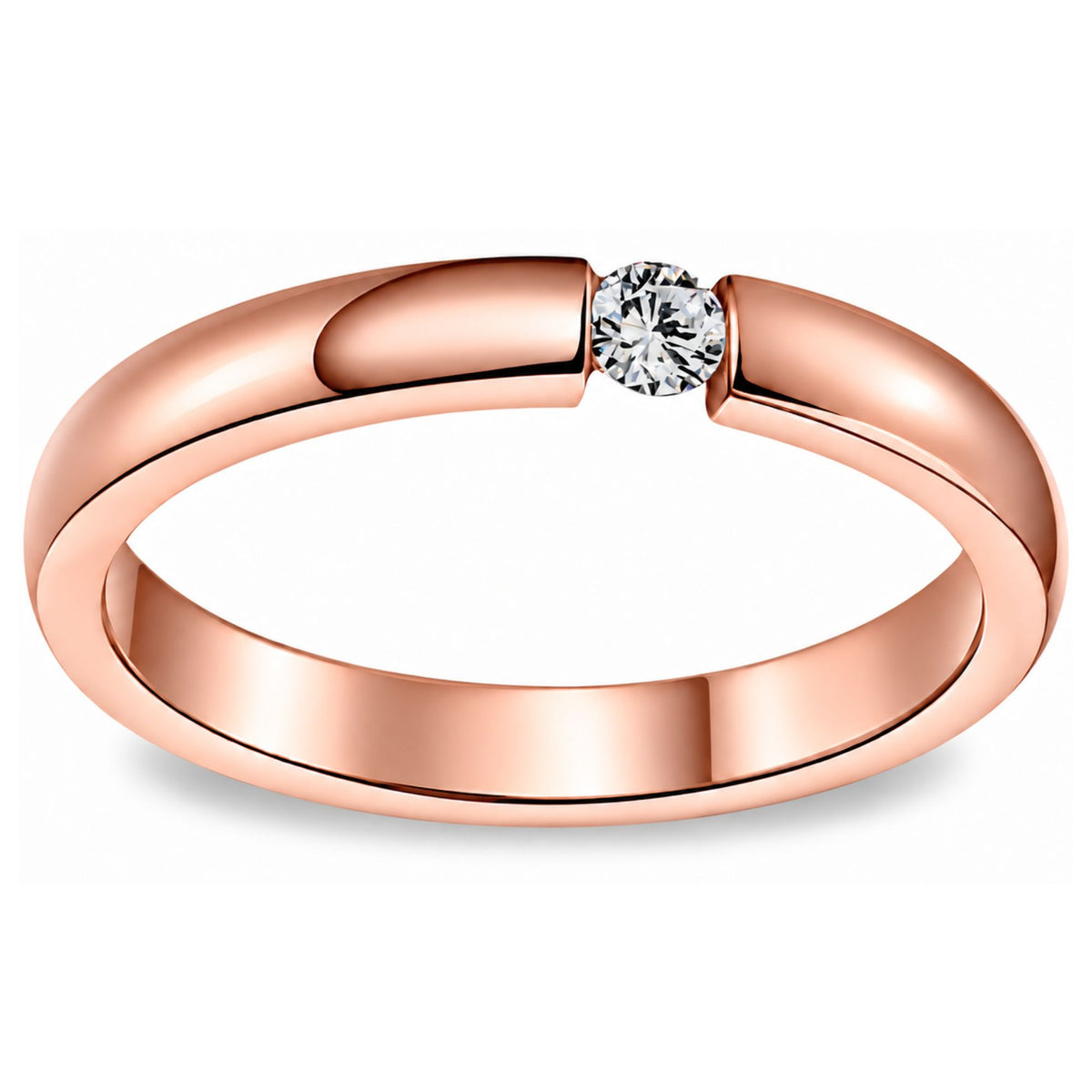 RoseGoldToneWeddingBandRingforWomenorMen3mmStainlessSteelCZGingerLyneSize10_RoseGold-1