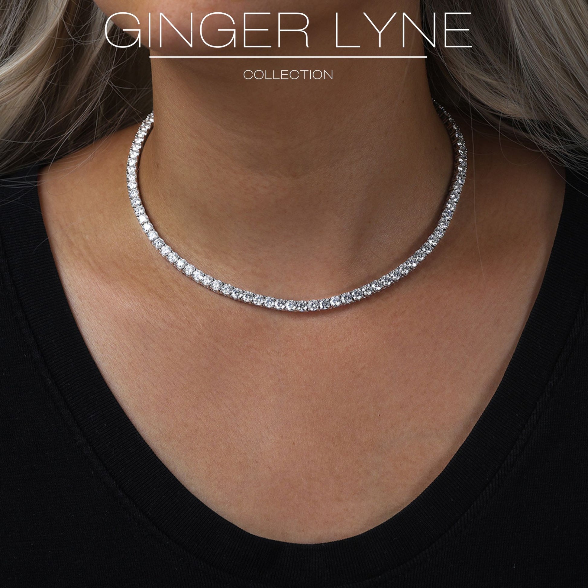 Tennis Necklace for Women Sterling Silver 3mm or 5mm Cubic Zirconia 16 or 18" Lengths by Ginger Lyne - 5mm-18"