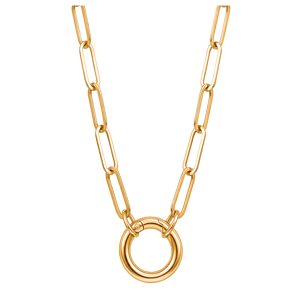Carabiner Charm Necklace for Women Paperclip Chain Round Carabiner Holder Stainless Steel by Ginger Lyne - 14mm/Gold