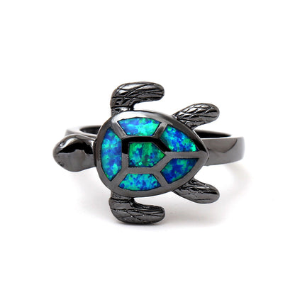 SeaTurtleStatementRingBlackPlateFireOpalGirlWomenGingerLyneCollection_Blue-2