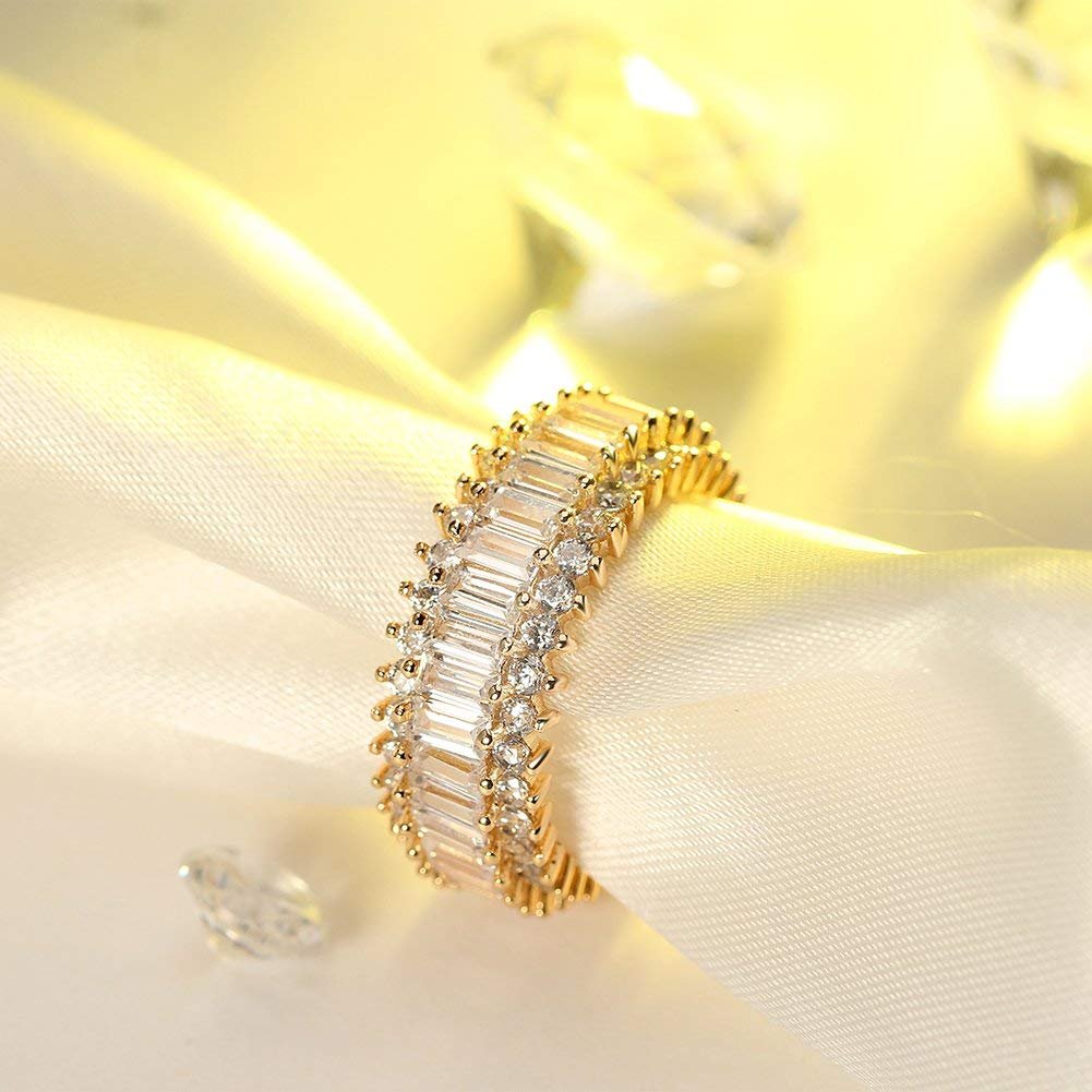 Eternity Wedding Band Ring for Women Baguette Cz Gold Plated Ginger Lyne Collection