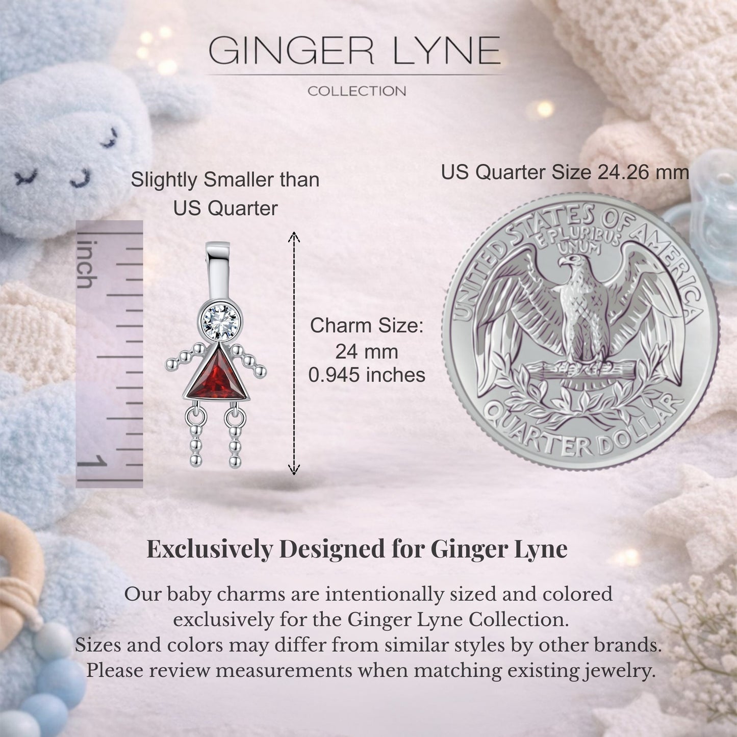 Baby Girl Birthstone Charm Children Pendants for Mom or Grandma Necklace by Ginger Lyne CZ Sterling Silver - Girl July