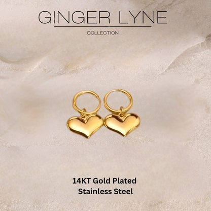 HeartHuggieHoopDangleEarringsforWomen14ktGold-PlatedStainlessSteelbyGingerLyne_Gold-5