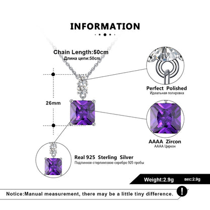 Square Pendant Necklace for Women Purple Cz Sterling Silver Ginger Lyne Collection