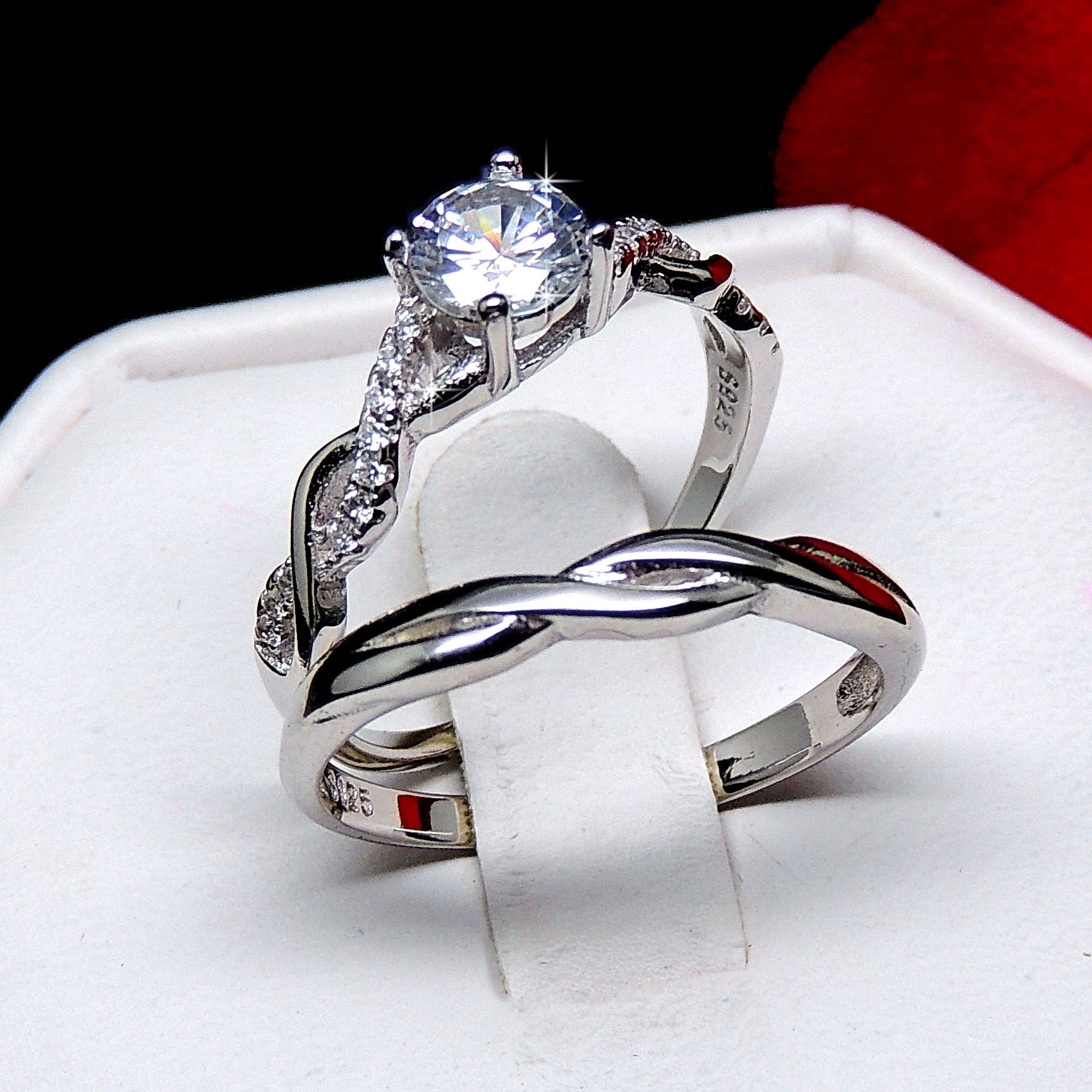Queena Bridal Set Engagement Ring Cz Sterling Silver Women Ginger Lyne Collection - 10