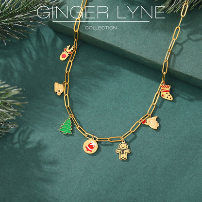 ChristmasCharmPaperclipChainNecklaceforWomen14ktGoldoverStainlessSteelAdjustableto18"byGingerLyneCollection_Necklace-Gold-3