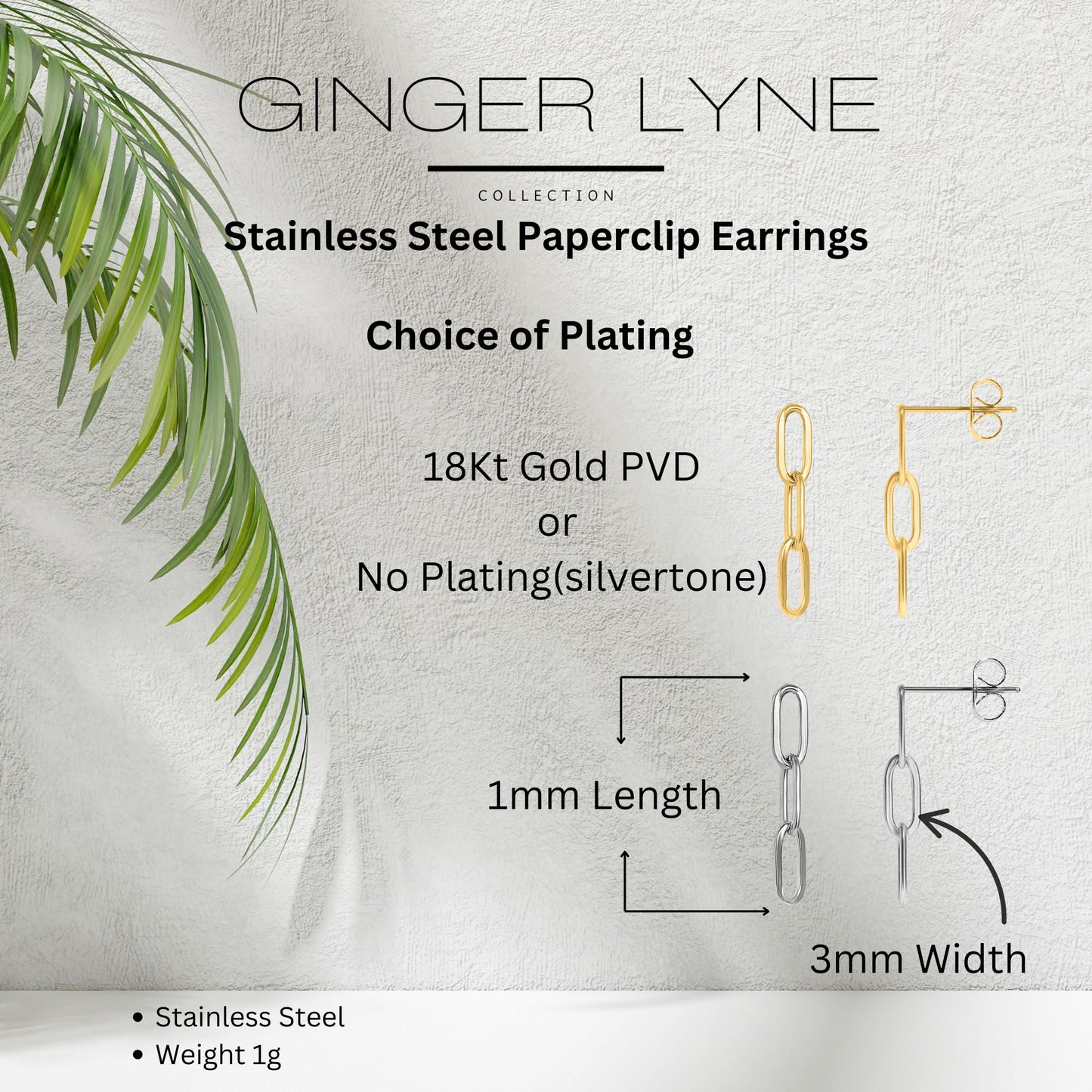 Paperclip Chain Link Dangle Earrings for Women Gold or Silver Stainless Steel Ginger Lyne Collection - Silver