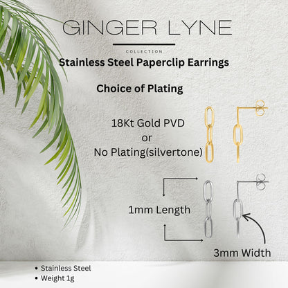 Paperclip Chain Link Dangle Earrings for Women Gold or Silver Stainless Steel Ginger Lyne Collection - Silver