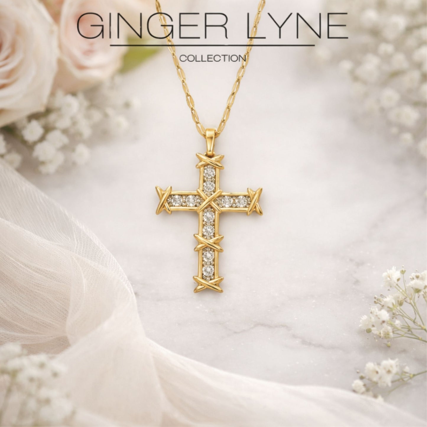 CrossPendantNecklaceforWomenReligiousJewelryCZGoldPlatedStainlessSteelGingerLyneCollection_Gold-3