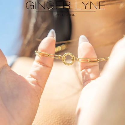 PaperclipLinkCircleCharmHolderNecklaceforWomenStainlessSteel18"-20"GingerLyneCollection_GoldTone-3