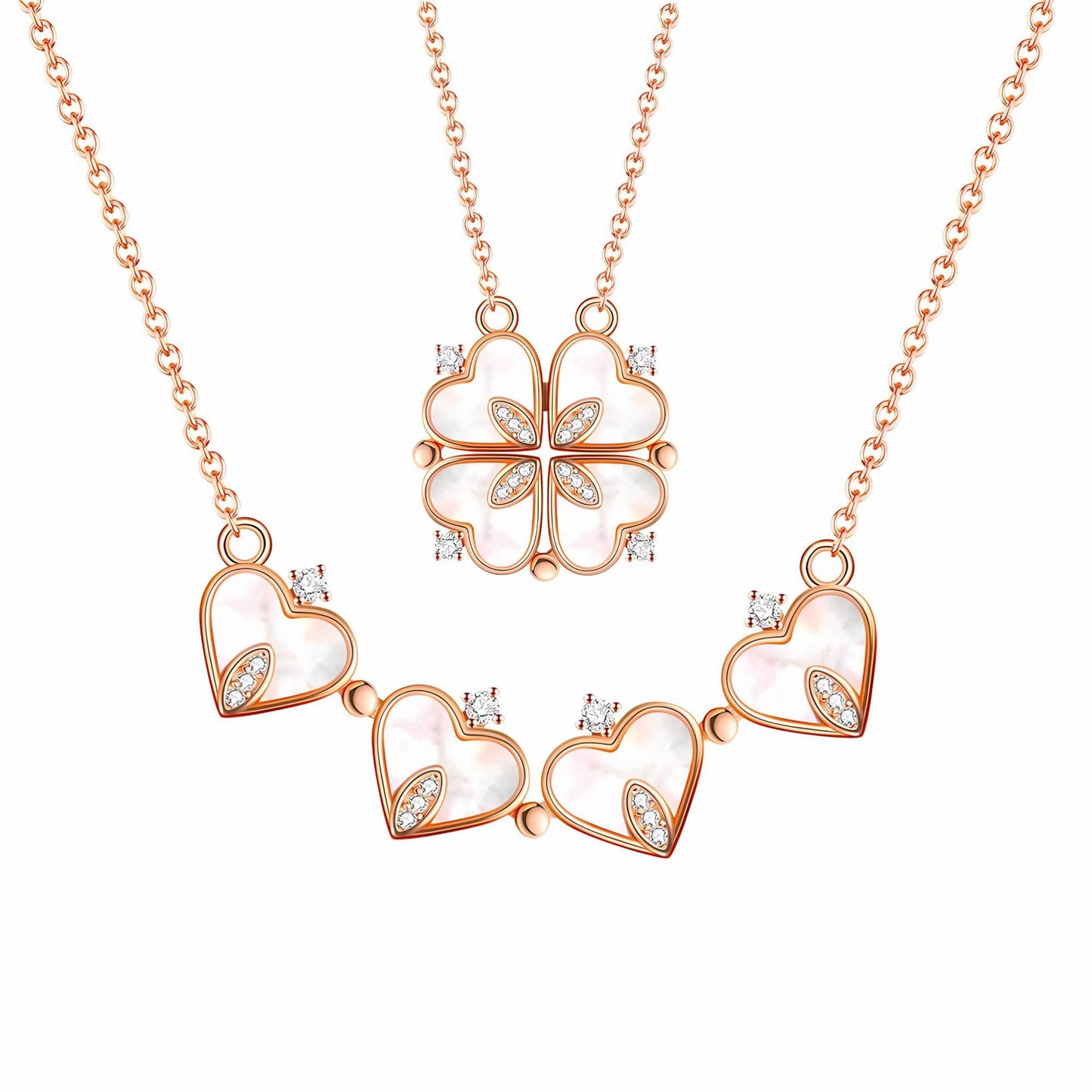 4 Leaf Clover Heart Pendant Necklace for Women Magnetic Sterling Silver Ginger Lyne Collection - Rose Gold