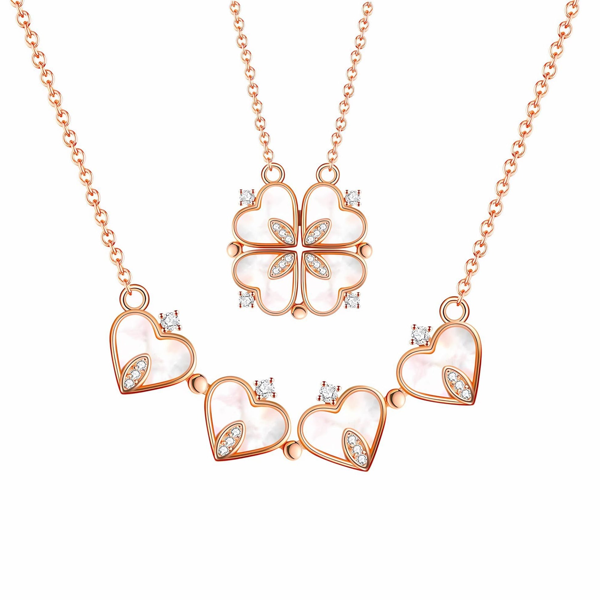 4 Leaf Clover Heart Pendant Necklace for Women Magnetic Sterling Silver Ginger Lyne Collection - Rose Gold