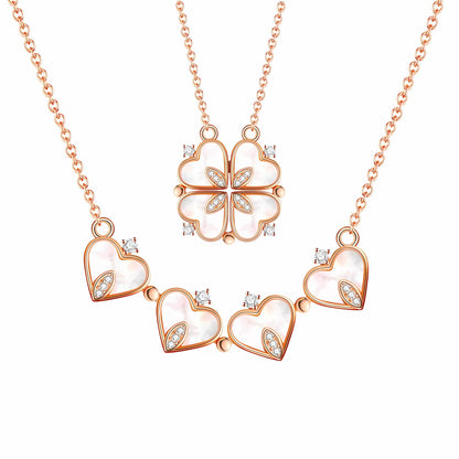 4 Leaf Clover Heart Pendant Necklace for Women Magnetic Sterling Silver Ginger Lyne Collection - Rose Gold