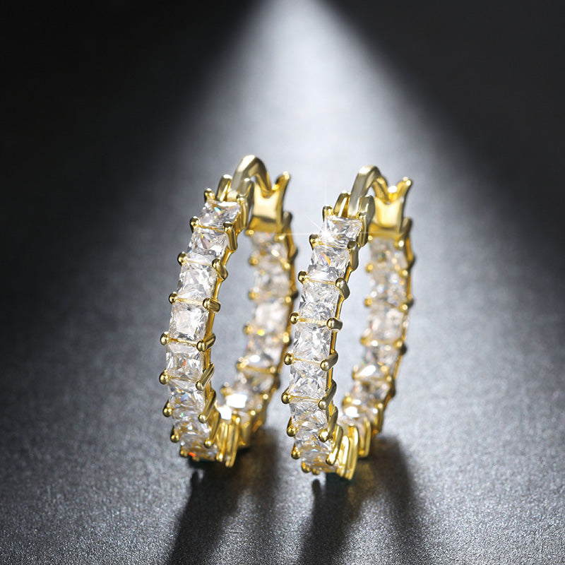Hoop Earrings for Women Princess Cubic Zirconia White Gold Plated Ginger Lyne Collection - Gold