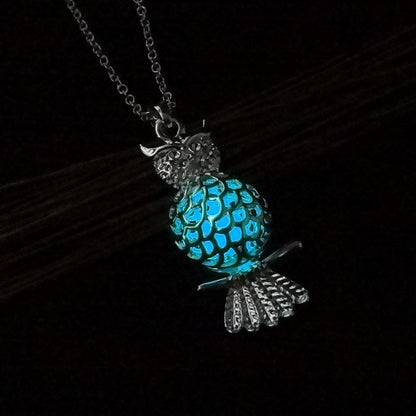 Owl Glow in Dark Necklace Silver Plated Women Ginger Lyne Collection - Blue - Blue