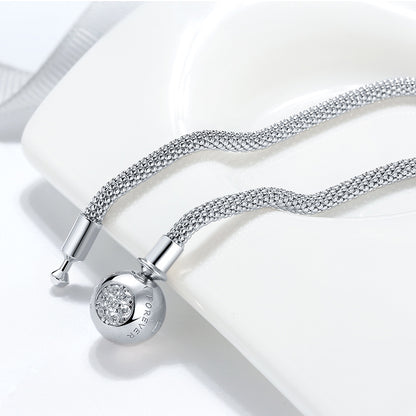Snake Chain Charm Bracelet Sterling Silver Cz Love Clasp Ginger Lyne Collection - 17cm Mesh